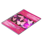 Hübsche rosa Schmetterlinge Punkte Abstrakt Notizblock (Linke Seite)