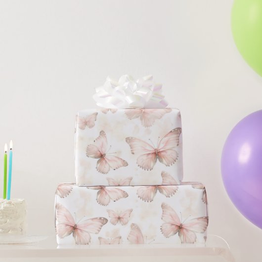 Hübsche Rosa Schmetterlinge zum Geburtstag Geschenkpapier (Partygeschenke)