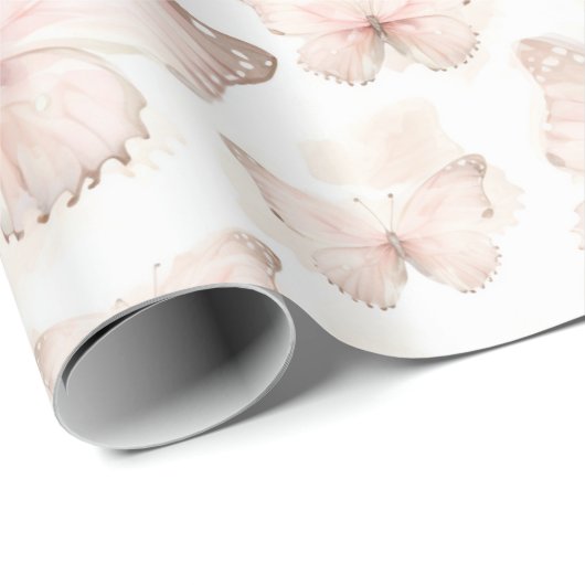 Hübsche Rosa Schmetterlinge zum Geburtstag Geschenkpapier (Rolleneckpunkt)