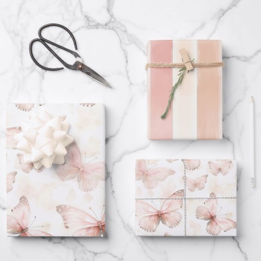 Hübsche Rosa Schmetterlinge zum Geburtstag Geschenkpapier Set (Vorderseite)
