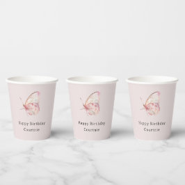 Hübsche Rosa Schmetterlinge zum Geburtstag Pappbecher
