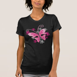 Hübsche rosa Schmetterlings-und Silber-Blumen T-Shirt