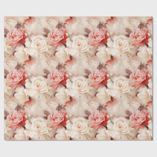 Hübsche Rosa Schwarz Creme Rose Blumenzehen Geschenkpapier (Flach)
