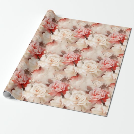 Hübsche Rosa Schwarz Creme Rose Blumenzehen Geschenkpapier (Ungerollt)