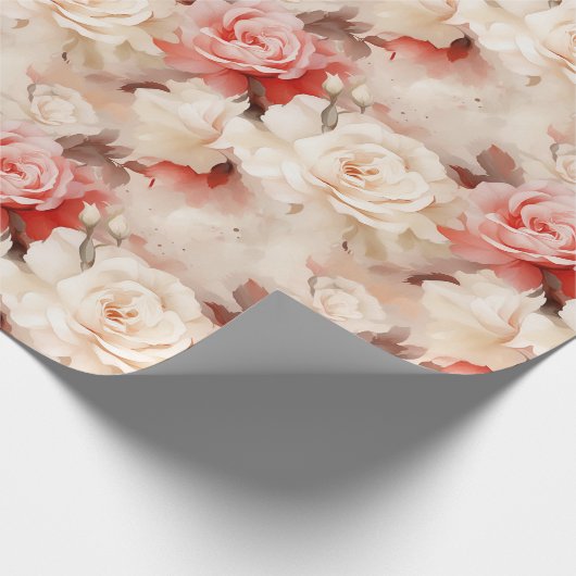 Hübsche Rosa Schwarz Creme Rose Blumenzehen Geschenkpapier (Ecke)