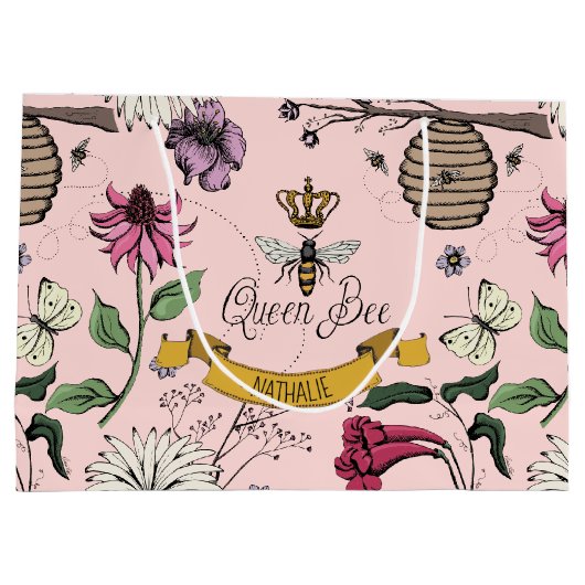 Hübsche Rosa-, Schwarz- und Goldkönigin-Biene, Kön Große Geschenktüte (Rückseite)