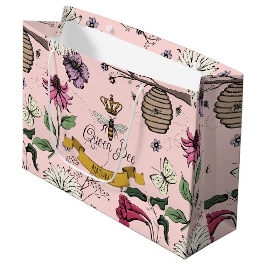 Hübsche Rosa-, Schwarz- und Goldkönigin-Biene, Kön Große Geschenktüte (Vorderseite Schrägansicht)