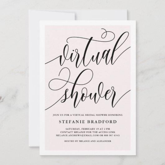 Hübsche rosa Script Virtual Showfunktion | BRAUTPA Einladung (Vorderseite)