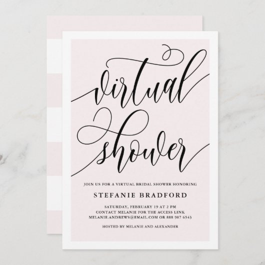 Hübsche rosa Script Virtual Showfunktion | BRAUTPA Einladung (Vorne/Hinten)