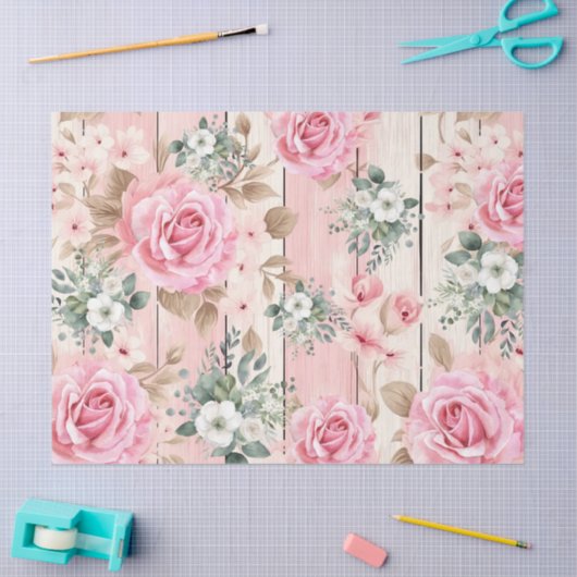 Hübsche Rosa Shabby Chic Rose & Eukalyptus Seidenpapier (Basteln)