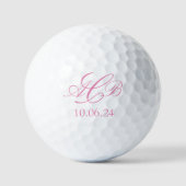 Hübsche rosa Skriptinitialen Monogram Bevorzugung  Golfball (Vorderseite)