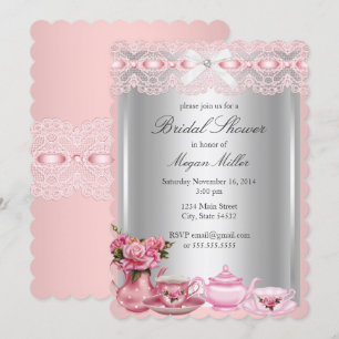 Hübsche rosa Spitzen-High-Tea-Brautparty Einladung