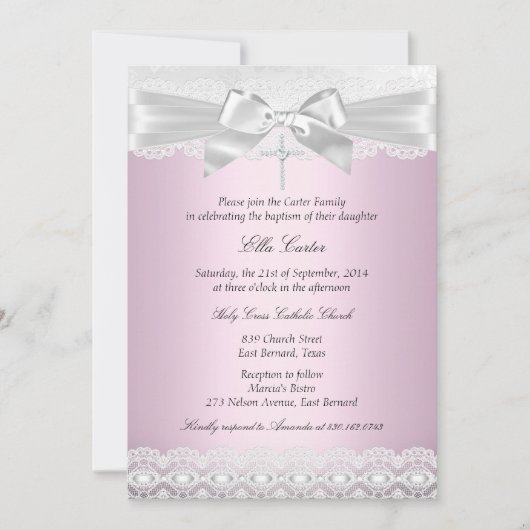 Hübsche rosa Spitzen-Taufe Einladung (Vorderseite)