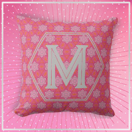 Hübsche rosa Sterne Geometrisches Muster Monogramm Kissen