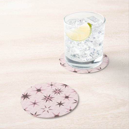 Hübsche rosa Sterne - Muster. Runder Pappuntersetzer (Vor Ort)