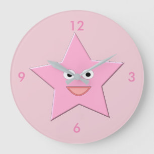 Hübsche rosa-Sterne-Uhr Große Wanduhr