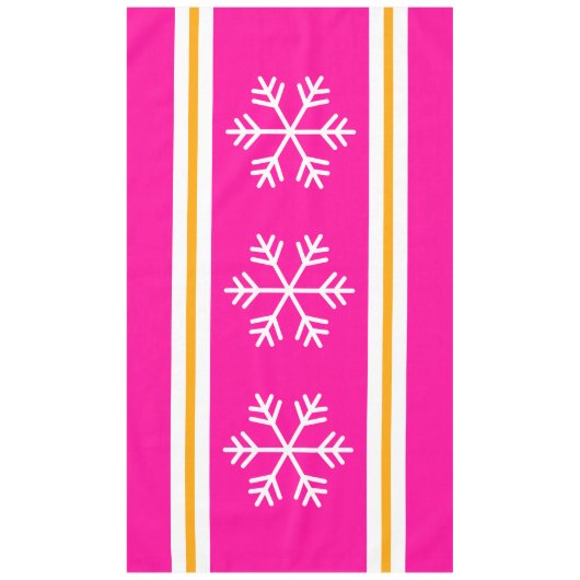 Hübsche rosa Streifen Dreifach weiße Schneeflocken Tischdecke (Vorderseite)