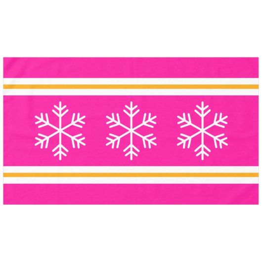 Hübsche rosa Streifen Dreifach weiße Schneeflocken Tischdecke (Vorderseite (Horizontal))