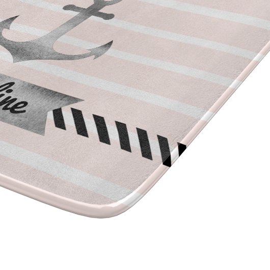 Hübsche rosa Streifen Wasserfarben Ankerpunkt Schneidebrett (Ecke)