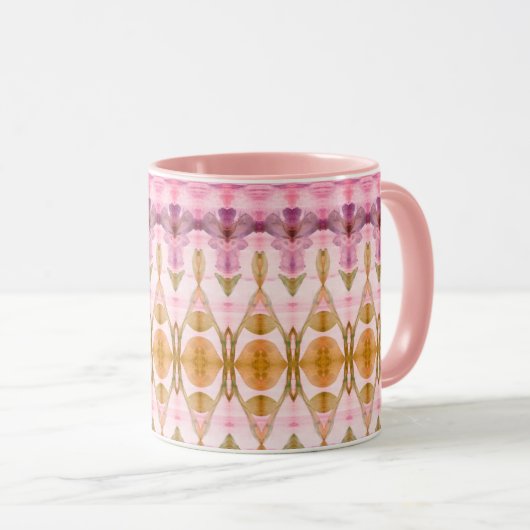 Hübsche, rosa Tasse mit Pflaume und Gold (VorderseiteRechts)