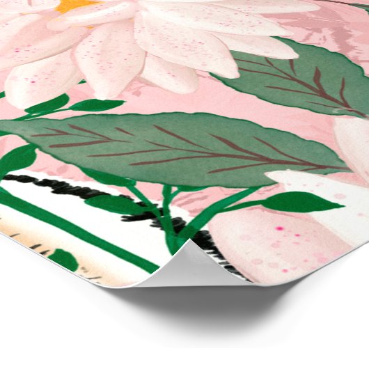 Hübsche Rosa Tiger Blumenbemalung Poster (Ecke)
