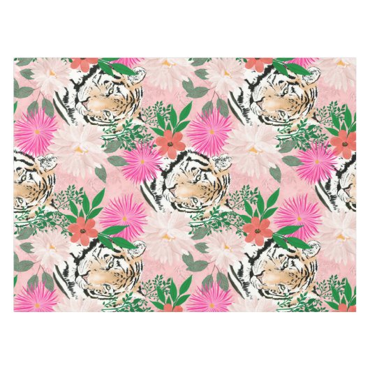 Hübsche Rosa Tiger Blumenbemalung Tischdecke (Vorderseite (Horizontal))