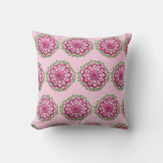 Hübsche Rosa-Töne mit grünem Elfenbein-Mandala Kissen