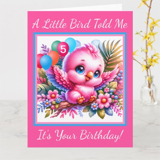 Hübsche Rosa Tropenvogelkarte Karte (Gelbe Blume)