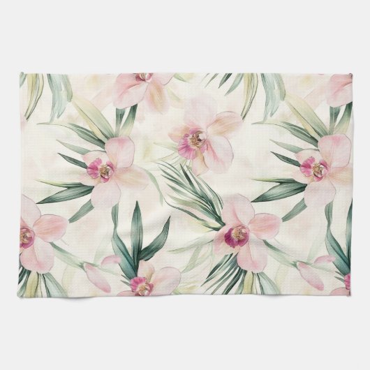 Hübsche rosa tropische Orchideen-Blume Geschirrtuch (Horizontal)
