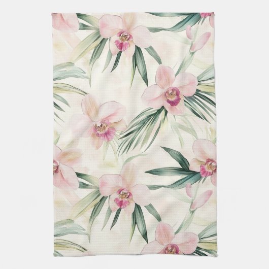 Hübsche rosa tropische Orchideen-Blume Geschirrtuch (Vertikal)