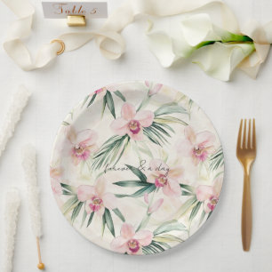 Hübsche Rosa Tropische Orchideen-Blume Hochzeit Pappteller