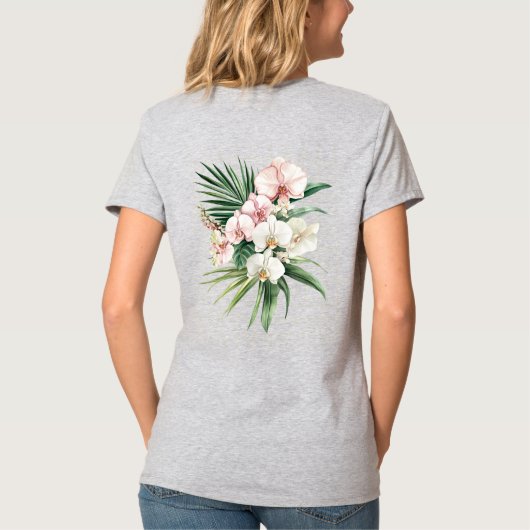 Hübsche rosa tropische Orchideen-Blume T-Shirt (Rückseite)