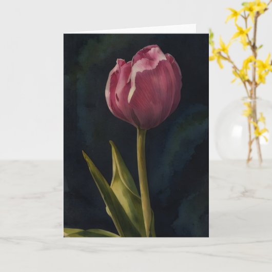 Hübsche Rosa Tulip Blume Dramatisierte Kunst Karte (Gelbe Blume)