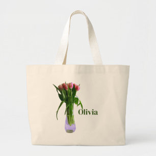 Hübsche rosa Tulip-Blume in einem Vasenfoto Jumbo Stoffbeutel