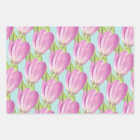 Hübsche Rosa Tulips Froher Frühling Elegante Kunst Geschenkpapier Set (Vorderseite)