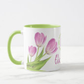 Hübsche Rosa Tulips Frühjahr Elegante Blumenmonogr Tasse (Links)