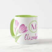 Hübsche Rosa Tulips Frühjahr Elegante Blumenmonogr Tasse (Vorderseite Links)