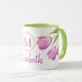 Hübsche Rosa Tulips Frühjahr Elegante Blumenmonogr Tasse (VorderseiteRechts)