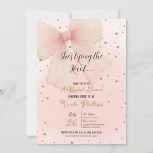Hübsche rosa Tüll-Schleife goldenes Konfetti Braut Einladung