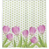 Hübsche Rosa Tulpen und Grüne Punkte Elegante Blum Duschvorhang (Vorderseite)