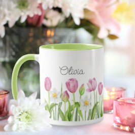 Hübsche Rosa Tulpen und weiße Kaffeedodel Tasse