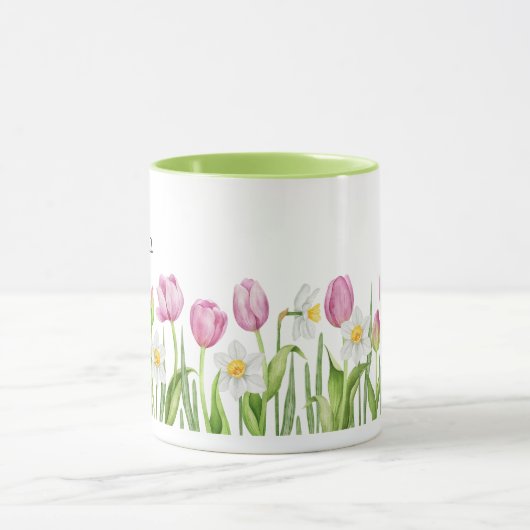 Hübsche Rosa Tulpen und weiße Kaffeedodel Tasse (Zentrum)