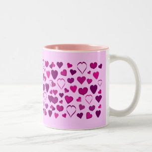 Hübsche rosa u. lila Cartoonherz-Tasse Zweifarbige Tasse