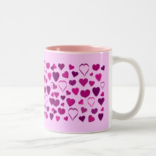 Hübsche rosa u. lila Cartoonherz-Tasse Zweifarbige Tasse (Rechts)