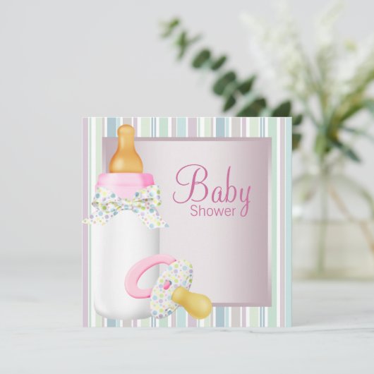 Hübsche Rosa und Aquamarine Blue Baby Girl Dusche Einladung (Stehend Vorderseite)