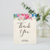 Hübsche Rosa und Blau Blume Border Wedding Danke Postkarte (Stehend Vorderseite)