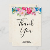 Hübsche Rosa und Blau Blume Border Wedding Danke Postkarte (Vorne/Hinten)