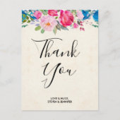 Hübsche Rosa und Blau Blume Border Wedding Danke Postkarte (Vorderseite)