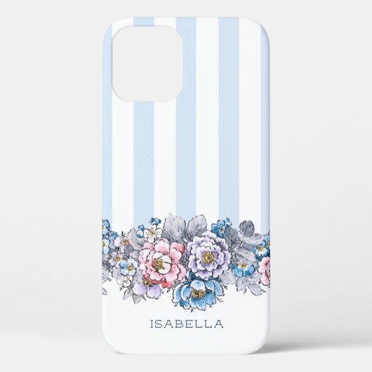 Hübsche Rosa und Blau Blumen & Streifen mit Name Case-Mate iPhone Hülle (Rückseite)