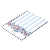 Hübsche Rosa und Blau Blumen & Streifen mit Name Notizblock (Linke Seite)